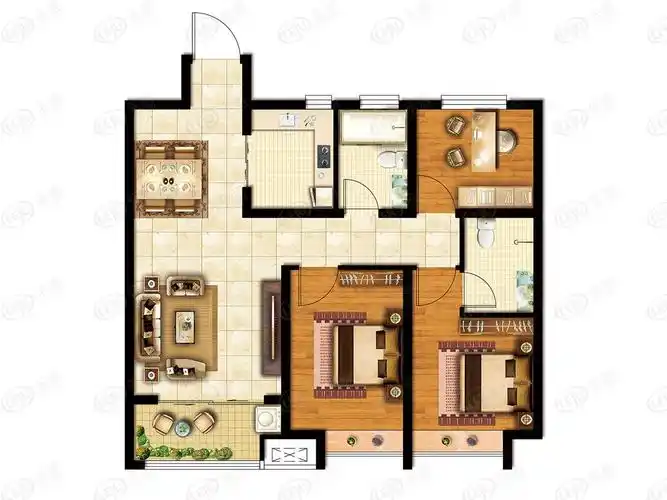 昊和沁园b1 三室两厅两卫 98㎡户型图