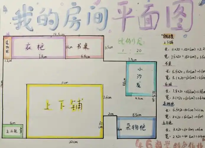我的房间平面图  本周数学特色作业,我的房间平面图,巩固比例尺练习