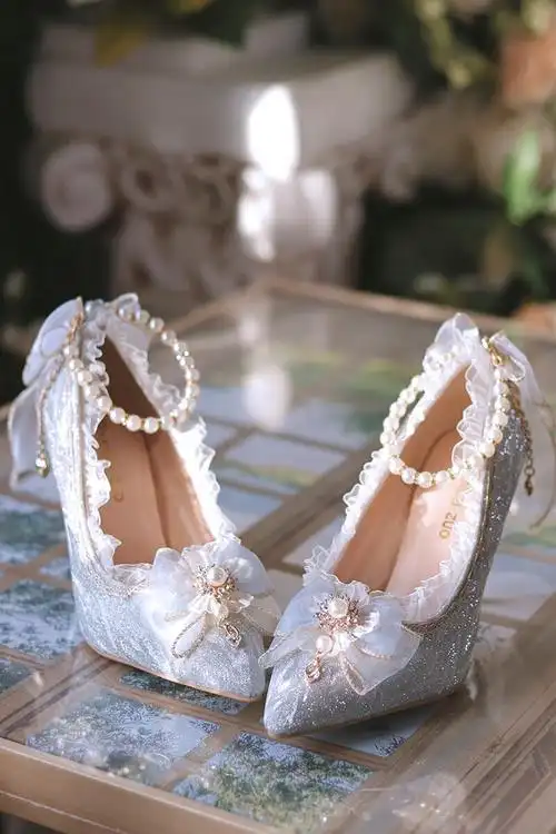 洛丽塔鞋子高跟鞋lolita高跟鞋子一夜物语洛丽塔鞋闪亮尖头高跟鞋花嫁