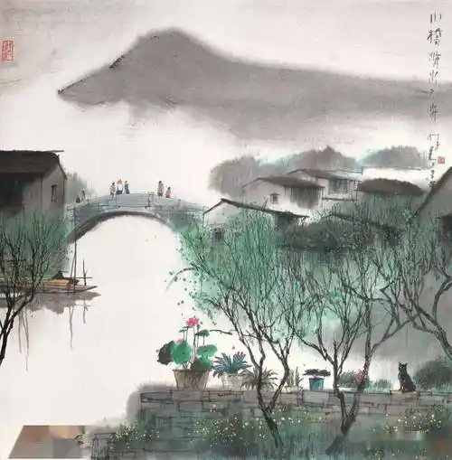 国画教程:写意《小桥流水人家》的绘画步骤_书画_树木_墨香