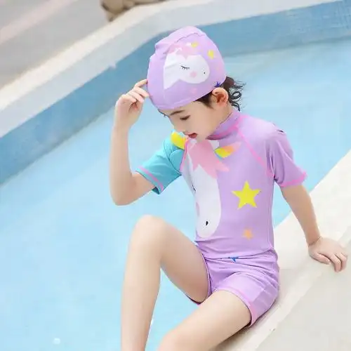 儿童连体泳衣女童中大童卡通泳装公主闪电客小女孩宝宝可爱游泳套装