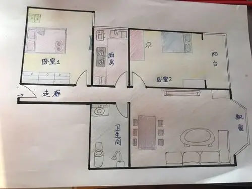 这是我们家里的平面图,家虽不大,但家是超级温暖有爱的避风港!