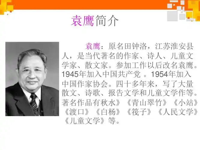 小学教育 语文 北京版语文五上《白杨》精品课件ppt 袁鹰简介 袁鹰