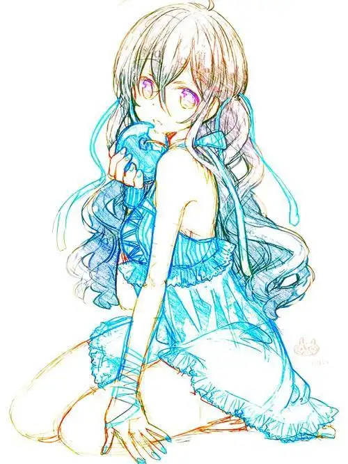 简笔画二次元少女简笔画彩色二次元动漫女生简笔画 人物漫画简笔画