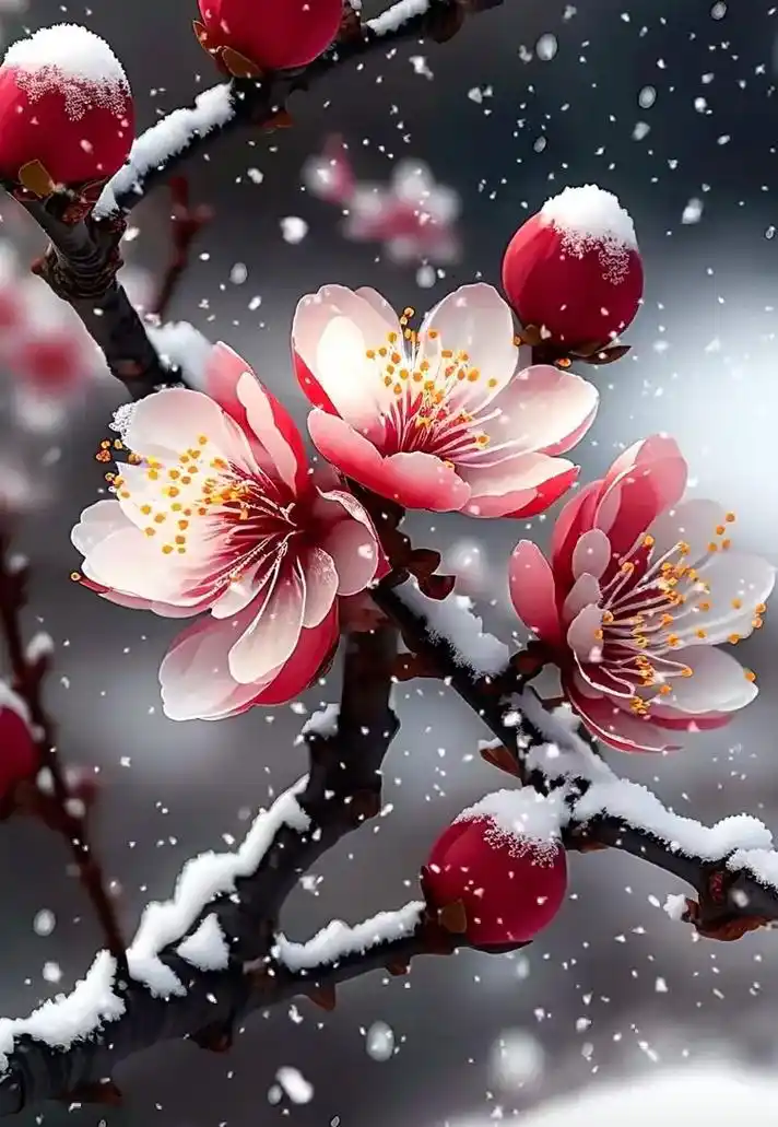 梅花傲雪寒,枝头绽放艳.风舞雪花残,报春入君帘.乾坤人生之《 - 抖音