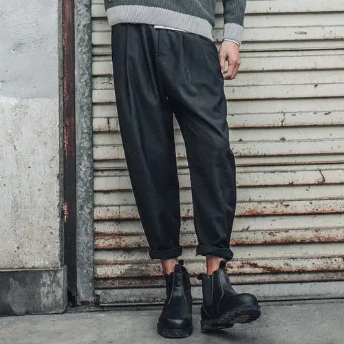 bytehare原创情侣装纯色萝卜休闲裤哈伦西裤男哔叽松紧腰九分裤