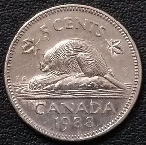 加拿大1988年5分铜镍币,海狸,21.2mm,三幺幺外国硬币收藏美洲