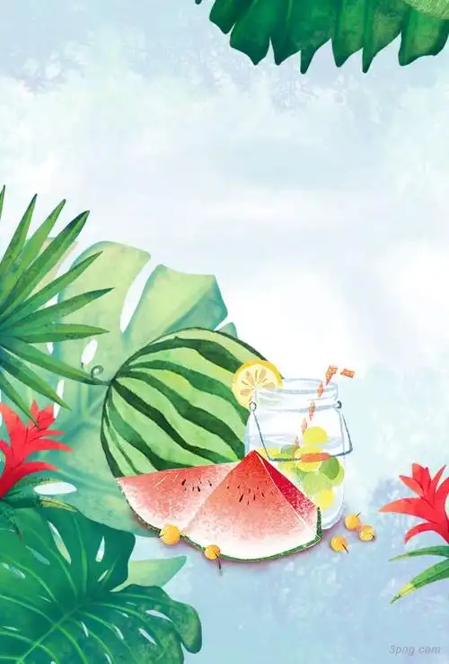 夏日西瓜绿叶插画png素材透明免抠图片其他元素