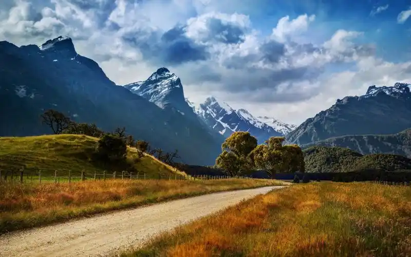 new zealand nature landscape, mountains, road, tr