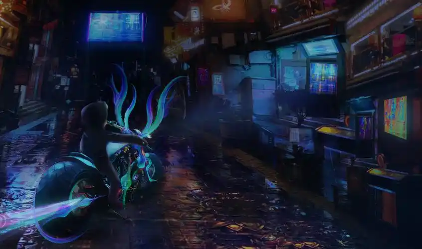 科幻房间机车党炫酷海报高清桌面壁纸夜壁纸大赛4k壁纸封面图赛博朋克