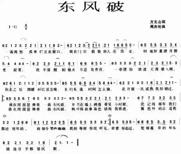 东风破_简谱_歌谱_曲谱_吉他谱_五线谱
