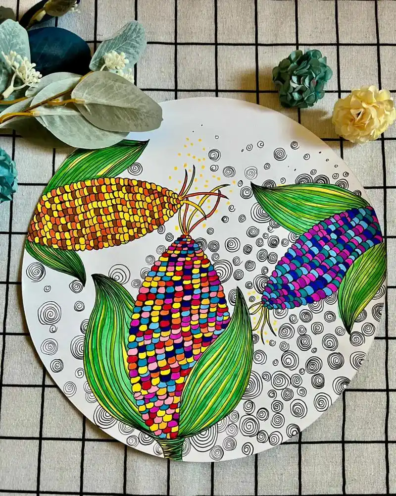 儿童创意线描画玉米