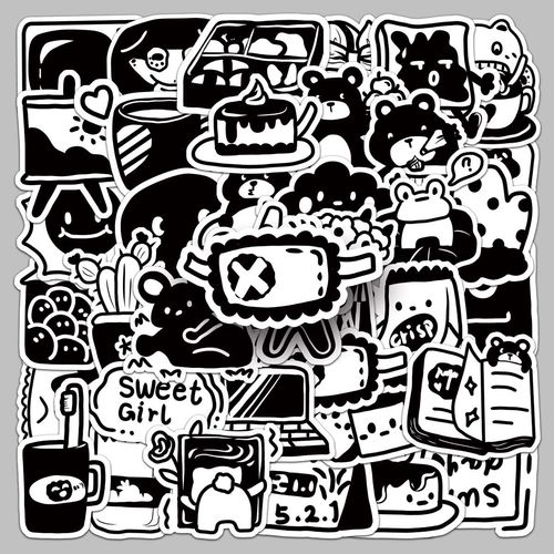 50张卡通可爱黑白创意diy行李箱手机壳咕卡装饰涂鸦防水贴画贴纸