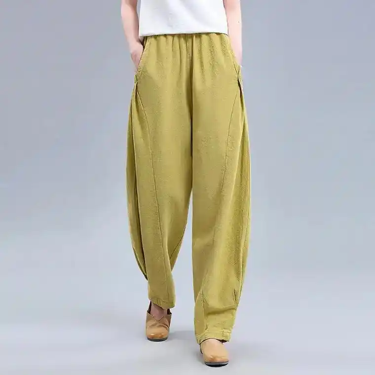 苎麻垂感灯笼裤女宽松阔腿裤休闲萝卜裤老爹