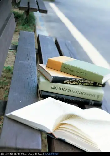 放开的书本长木椅摄影图片