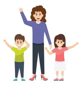 单身妈妈一个单身母亲和她的孩子, 一个女儿和一个儿子照片