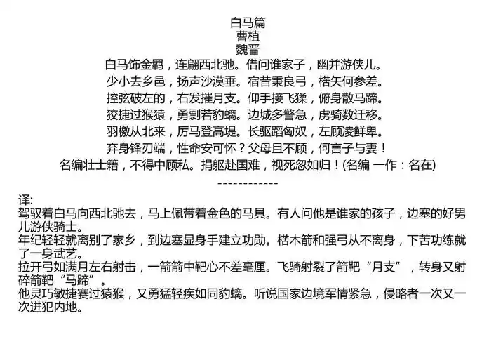 白马篇曹植魏晋白马饰金羁连翩西北驰借问谁家子幽并