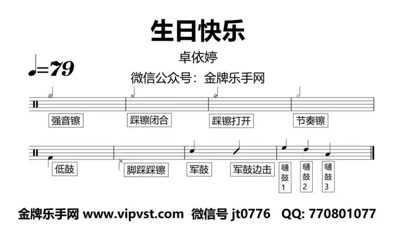 卓依婷 - 生日快乐 鼓谱 动态鼓谱 无鼓伴奏 drum cover