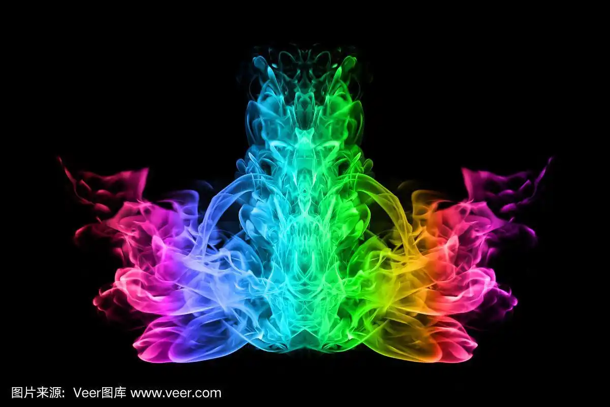 抽象的彩色火焰火焰在黑色的背景