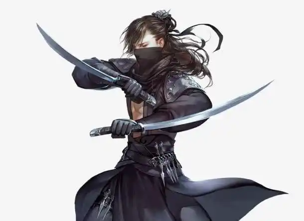 双刀黑衣刺客古风手绘免抠素材免费下载_觅元素51yuansu.com