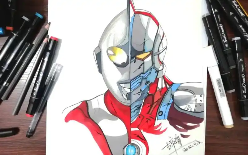 马克笔手绘初代奥特曼初代机动奥特曼