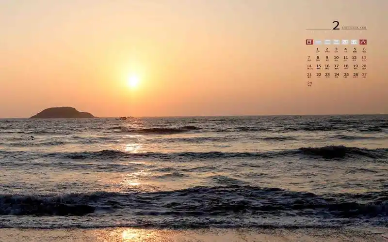 2021年2月日暮黄昏海边唯美风光日历