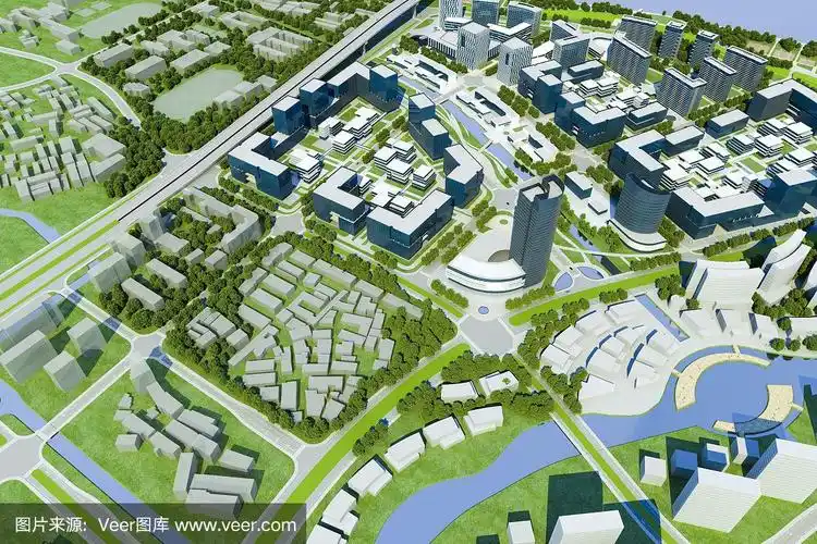 现代城市的3d渲染,鸟瞰图