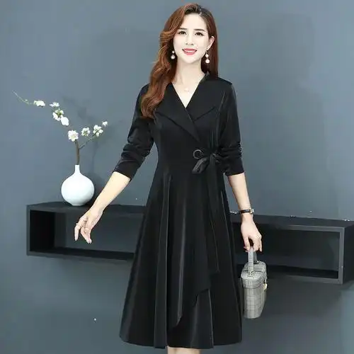 秋季新款色简约时尚设计感连衣裙妈妈女装洋气减龄收腰裙子报价_参数_