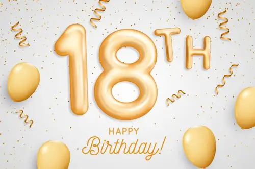 金色气球18岁生日快乐背景矢量素材aieps