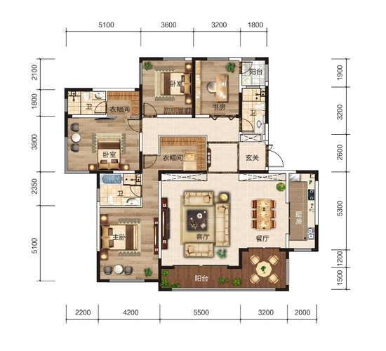 和盈观海212㎡,224㎡,296㎡四室/五室户型亮点:超大星空双阳台设计