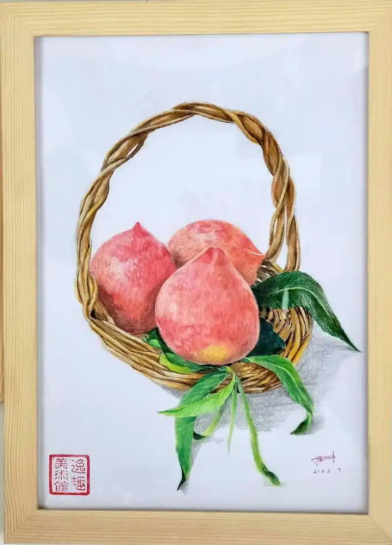 一篮桃子彩铅.彩铅绘画#少儿美术 #彩铅 - 抖音