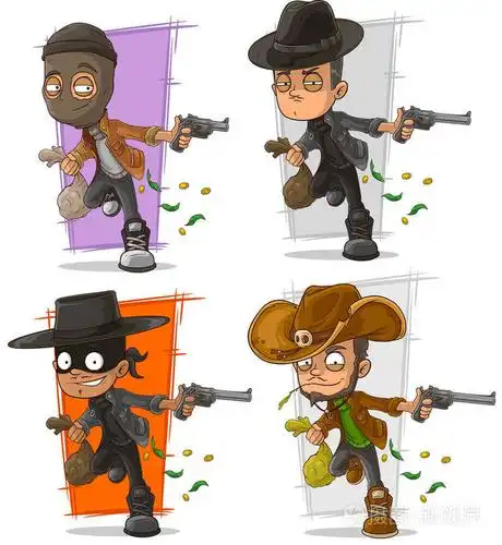 卡通银行劫匪与金钱和手枪矢量字符集