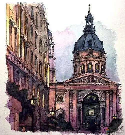 建筑水彩画手绘素材,精选手绘水彩画建筑作品集