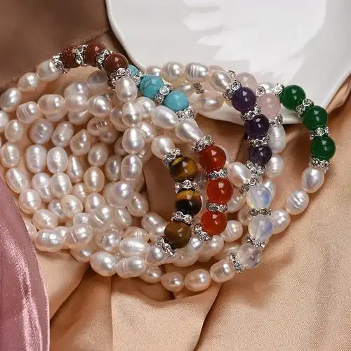 厂家现货批发天然淡水珍珠玛瑙手链弹力手串半宝系列创意首饰礼品