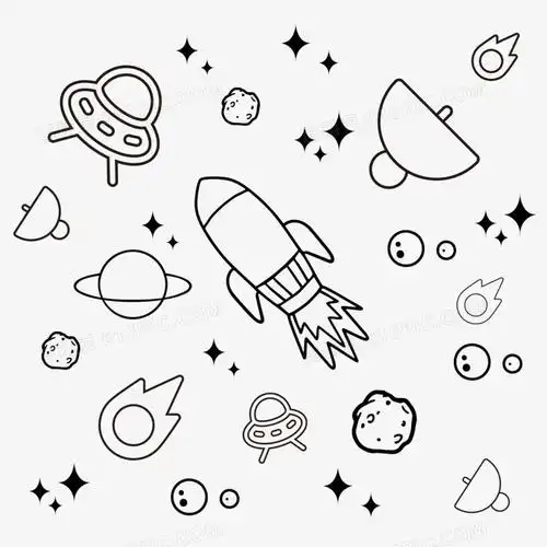 简约线稿外太空手账图案免抠素材