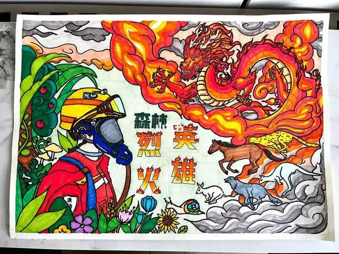 致敬消防员儿童画