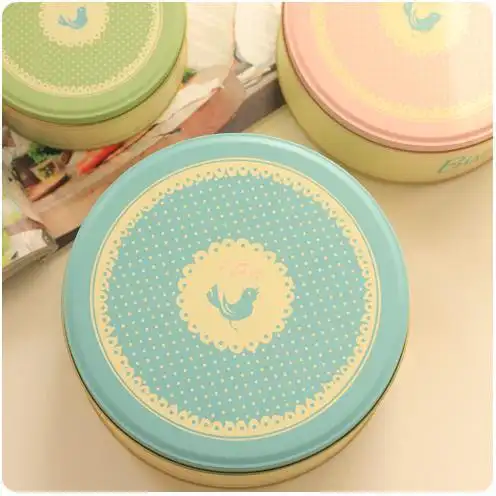 萌系小鸟圆形套装铁皮收纳盒 铁盒子曲奇饼干盒零食