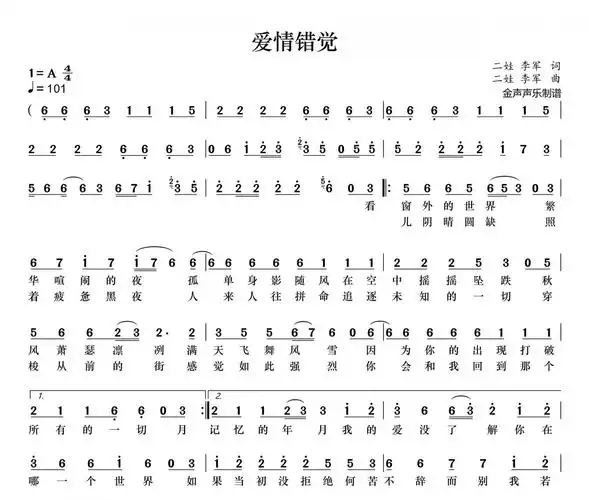 王娅-爱情错觉简谱a调 动态简谱