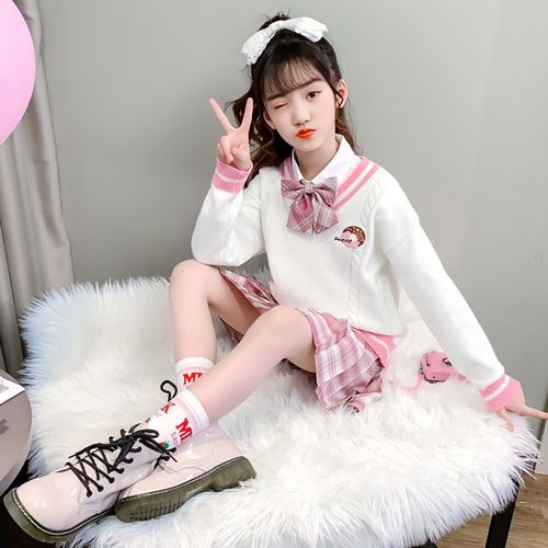 女童连衣裙秋冬正版jk制服裙洋气10岁女孩校服儿童学院风百褶裙子