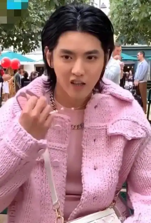 吴亦凡穿粉色奢侈品牌毛衣,长发撞车蔡徐坤,网友直言:像大妈!