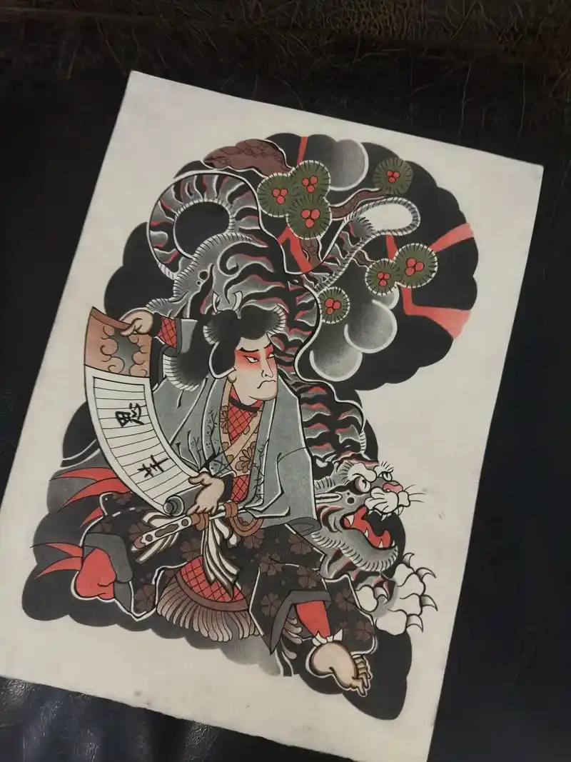 老传统武松打虎半甲纯手绘手稿图#纹身师日常 #画画 #手艺人 - 抖音