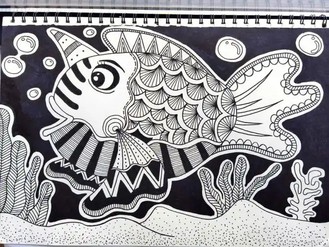 黑白线描画   #线描画打卡练习   #幼儿创意美术