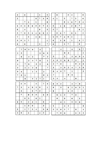 (完整word版)九宫格数独(初级简单题目,可直接打印)