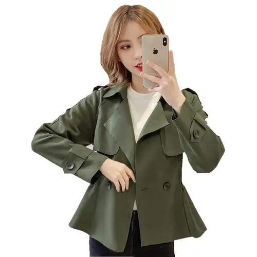 鹿皮绒风衣女短款2021秋季新款小香风大衣韩版收腰显瘦夹克外套潮