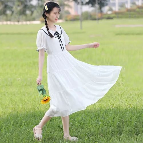 乔骏晟少女连衣裙夏季学院风小清新初高中学生娃娃领超仙显瘦中长裙子