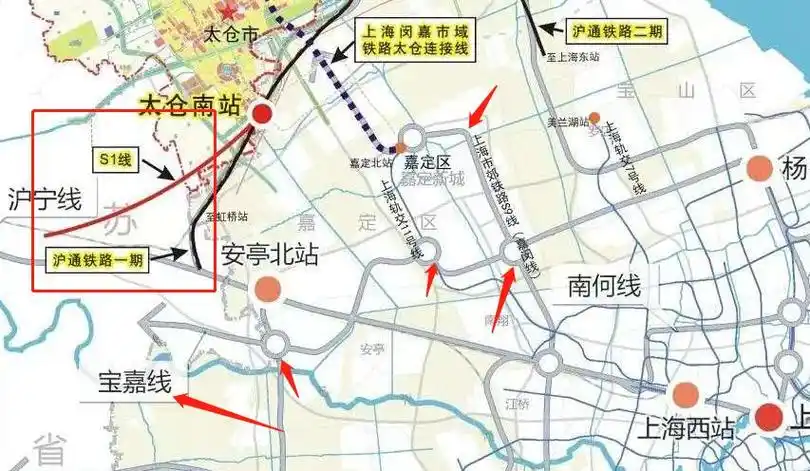 可以看到图中紫色的虚线 写的是 "上海闵嘉市域铁路太仓连接线" 然后