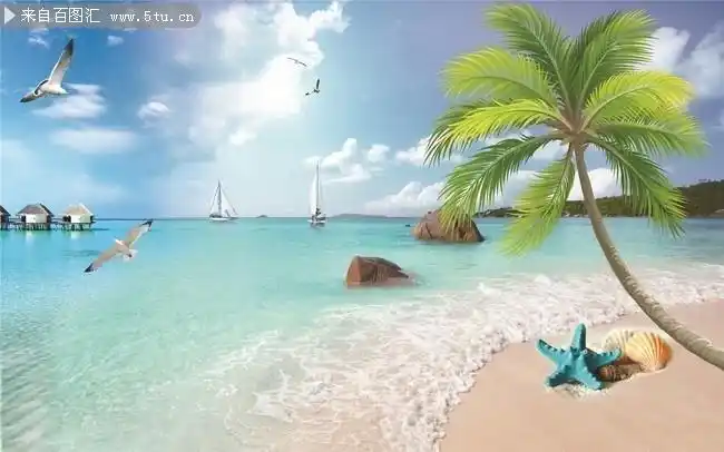 海滩风景装饰画图片,主题为风景装饰画,可用作海滩风景,大海,沙滩