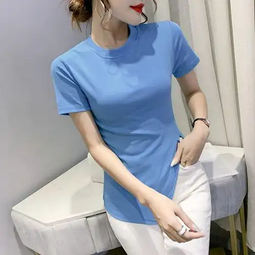 纯棉短袖恤女夏装欧货2021年新款修身设计小众t恤
