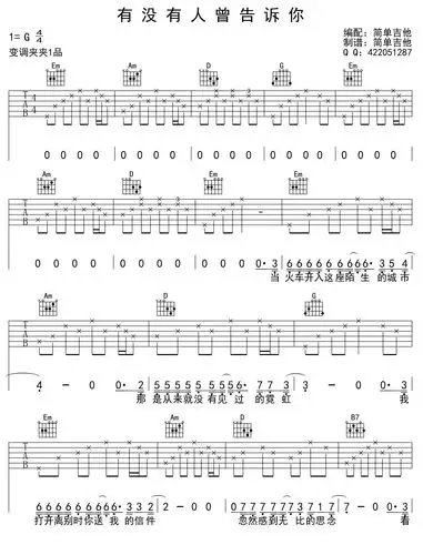 有没有人曾告诉你 吉他 陈楚生 吉他谱 和弦谱,五线谱