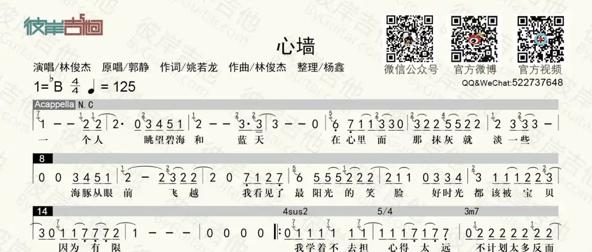 林俊杰心墙原唱郭静和弦功能谱简谱歌词老杨教吉他吉他谱